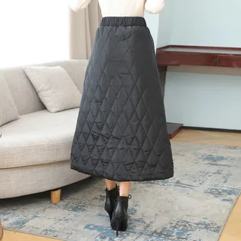 M-4XL dámske Sukne Módne Zimné Vysoký Pás Sukne 2020 Nové Vetru A Teplé Zips Dole Bavlna Sukne Veľké Veľkosti Čiernej Sukni