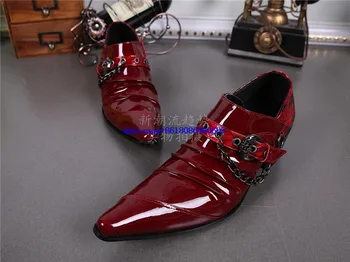 Choudory Mens ukázal prst šaty topánky víno červené svadobné topánky, vysoké podpätky pracky popruhu kožené topánky muži móda oxford topánky