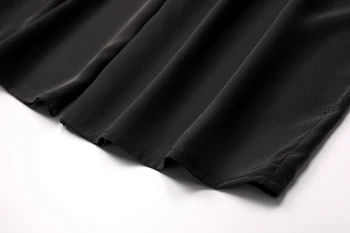 Ženy, Čistého Hodvábu Solid Black Elastický Pás Široký Nohu Ostrihané Nohavice, Nohavice s vreckami JN438
