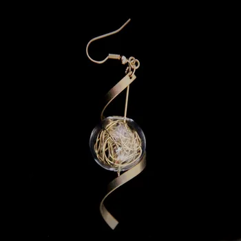 Pôvodné Mosadz Sklenenú Guľu Dlho Visieť Náušnice Pre Ženy 2020 Ručne Vyrábané Medené Drôty Asymetrický Drop Náušnice Šperky Náušnice