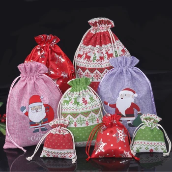 Horúce Lisovanie Vytlačené Vrecoviny Červená Štedrý Deň Vianočný Darček Taška Balení Taška Apple Taška Santa Vrecoviny Taška Snowflake Candy Bag