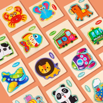 Zvieratá Skladačka Puzzle Deti Deti Cartoon 3D Tangram Drevené Puzzle, Hračky Dieťa Kindergartener Vzdelávacie Skoré Vzdelávanie Dary