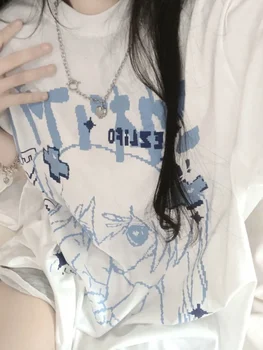 2022 V Lete Kpop Japonský Harajuku Anime Grafické T Košele Ženy Kórejský Streetwear Módy Manga Tlač Tees Biela Y2k Topy
