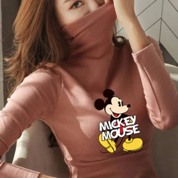 Disney Mickey Mouse Ženy Grafické Tričko Estetické 90. rokov Dlhý Rukáv Turtleneck Anime T Shirt Femme Oblečenie na Jar Jeseň roku 2022