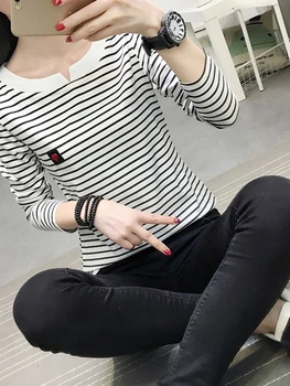 Bežné Ženy T-Shirt Long Sleeve Kórejský Štýl Slim Basic Bavlnené Tričko Top Dámske Oblečenie Na Jeseň Zima T Shirt Femme