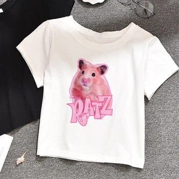 Nové Kawaii RATZ Myši T Shirt Anime Ženy Oblečenie Krátky Rukáv, Ružová Tee Tričko Harajuku Y2K Plodín Top Ženy, Letné Šaty, Topy