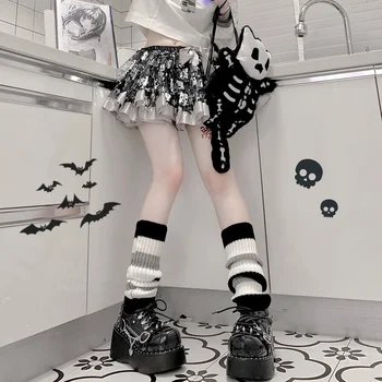 Y2k Goth Lolita Nohu Prekladané Ohrievačov Japonských Žien, Gotický Dlhé Ponožky Gamaše Koleno Zimné Pletené Manžety Členku Teplejšie