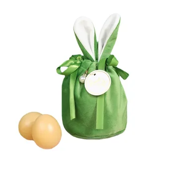Veľkonočné Deň Dekorácie Cartoon Bunny Uši Velvet Candy Bag Darčeky Pre Deti Tote Látkové Taška Veselú Veľkú Noc Narodeninovej Party Prospech Tašky