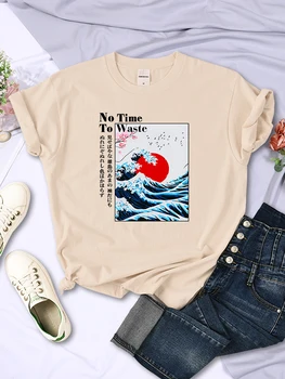 Japonsko Cherry Blossom Vlna Slnko Vytlačené Žien T-Shirts Hip Hop Móda Tee Košele Vintage Tee Oblečenie Priedušná Žena T Tričko