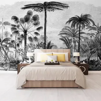 Bacaz Vlastné Horské Rieky Tropical Palm Leaf nástenná maľba Lesa Tapety pre Jedáleň Pozadí 3d Rastliny Nálepky Domova