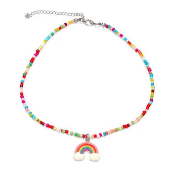 Boho Multicolor Sklo Osiva Korálky Rainbow Choker Príveskom Ženy 2021 Nové Módne Letné Surfer Beach Šperky Dievča, Darček
