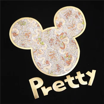 Disney Zlata Dosť Mickey Grafické T Košele Ženy Lete Roku 2022, Krátky Rukáv Voľné Čierne Bavlna Tričko Dámske Y2K Topy kórejského