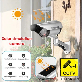 Solárny Falošné Kamery Vonkajšie Nepremokavé Bezpečnostná Simulácia Figuríny Fotoaparátu Bliká Červená LED Monitor CCTV Kamery