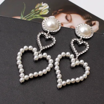 Nový kórejský Kúzlo Crystal Pearl Láska Srdca Náušnice pre Ženy Módne Náušnice Kvapka Luxusné Temperament Dlho Pearl Víla Šperky