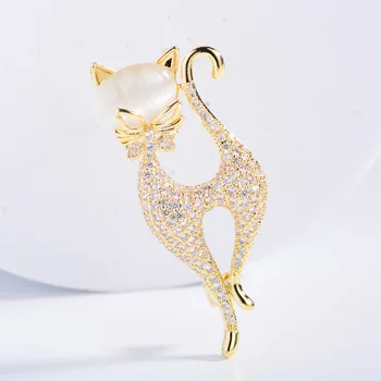 Kórejský Módne Zirconia Zvierat Brošne Jedinečný Elegantný Očarujúce Opal Mačka Broochpin pre Ženy Oblečenie Accessori Ženské Šperky