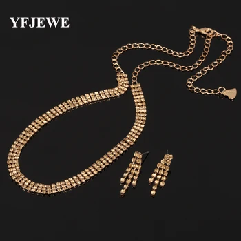 YFJEWE Luxusné Svadobné Šperky Sady Pre Nevestu Elegantné Crystal Reťazca Náhrdelníky Náušnice Set pre Ženy, Zlata-farebná Strana Šperky N318