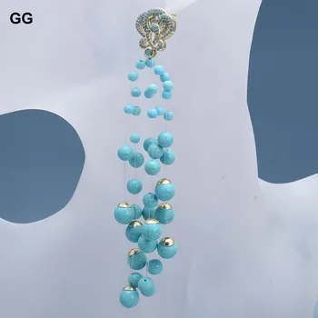 GG Šperky Modrá Turquoises Okrúhle Korálky CZ Pozlátené Kvet Stud Náušnice CZ, vybavenie Pre Ženy