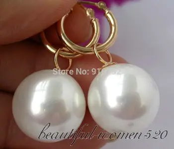Hot predaj Noble - Veľkoobchod >>14 mm okrúhle biele south sea shell perly náušnice