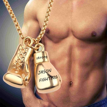 Osobné vlastné mini boxerské rukavice, náhrdelník vyryté písmená hip-hop reťazca športové fitness príslušenstvo
