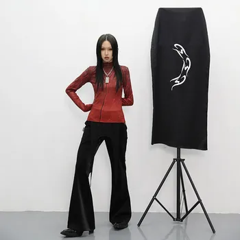 Karrcat Cyber Y2k Topy Gotický Grunge Tlačiť T-shirt Japonský Harajuku E-dievča Tričko Alternatívne Oblečenie Dizajnér kórejský Chic